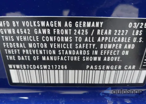 2025 Volkswagen Golf R 2.0T из США, поврежденный, VIN WVWEB7CD4SW217266